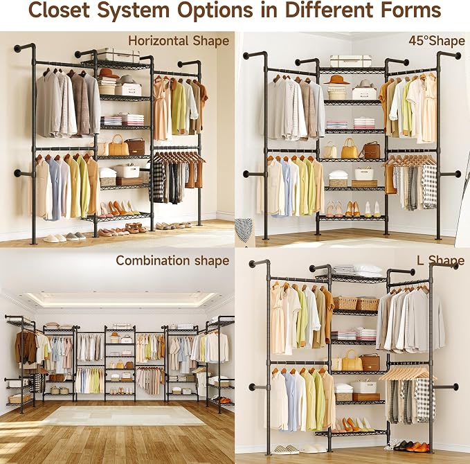 ONBRILL H3 Expandable Wall Mounted Closet System, 5.4FT-8.1FT Closet Organizer - Image 6