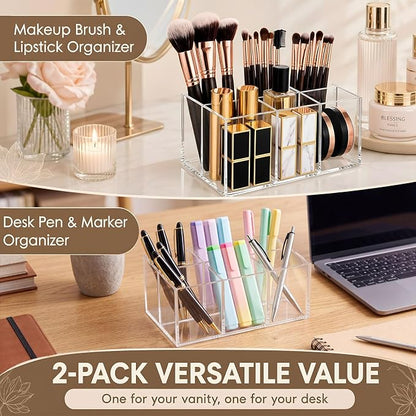 Zhehao 2 Pack Clear Acrylic Desk Organizer, 6-Slot Makeup Brush Holder and Pen - Image 4