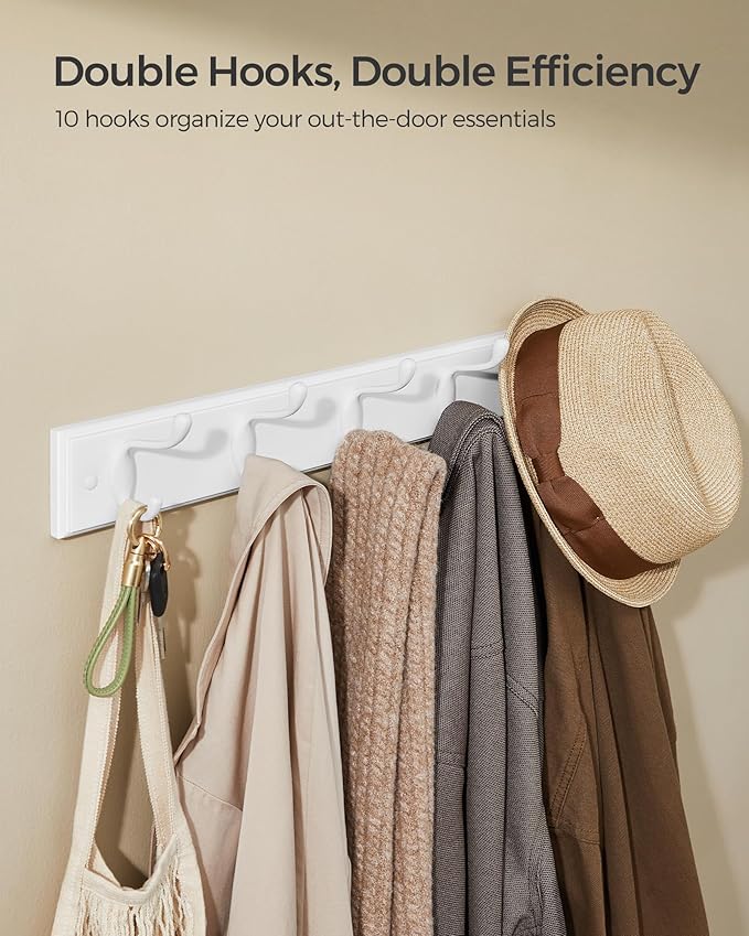 SONGMICS Wall-Mounted Coat Rack, Hook Rack, 5 Dual Metal Hooks, - Image 3