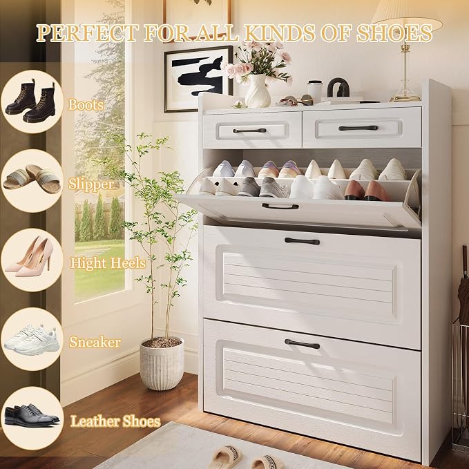 ODUWA Shoe Cabinet with 3 Flip Drawers and 2 Storage Drawers, Shoes Organizer - Image 4