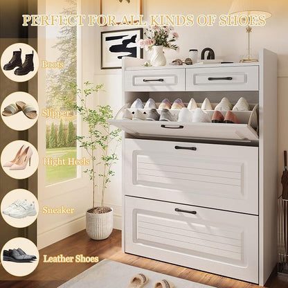ODUWA Shoe Cabinet with 3 Flip Drawers and 2 Storage Drawers, Shoes Organizer - Image 4
