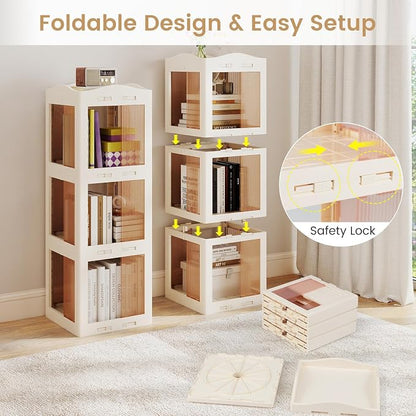 Giantex Foldable Rotating Bookshelf, 3-Tier Spinning Bookcase w/Swivel Base - Image 7
