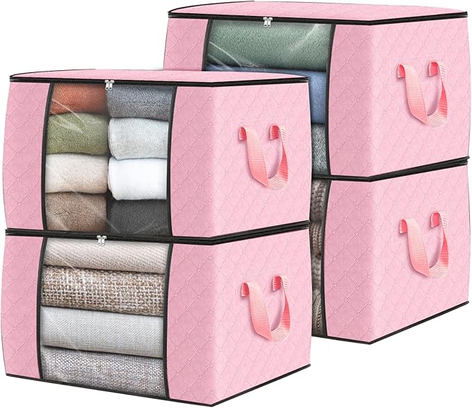 Fab totes 4 Pack Clothes Storage, Foldable Thick Fabric Blanket Storage Bags by Fabtotes
