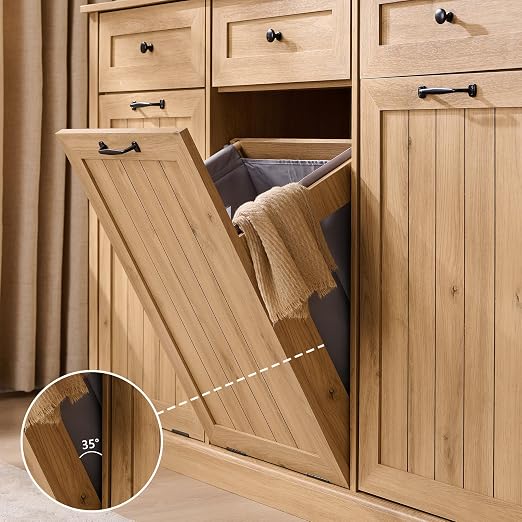 Triple Tilt Out Trash Can Cabinet, 20 Gallon Farmhouse Laundry Hamper Cabinet - Image 7