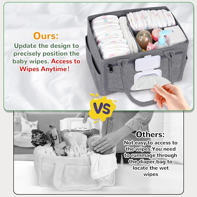 Volnamal Diaper Caddy with Wipe Dispenser One-Handed Access, Portable Car - Image 3