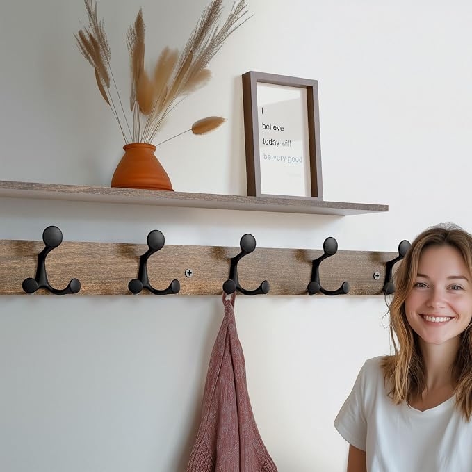 SKOLOO 39-Inch Wood Burnt Coat Rack Wall Mount - Image 2