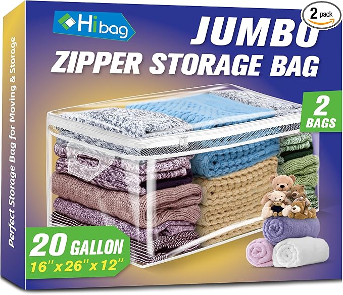 Large Storage Bag for Clothes, Jumbo Zipper Totes | 20 Gallon xxl, Reinforced by HIBAG