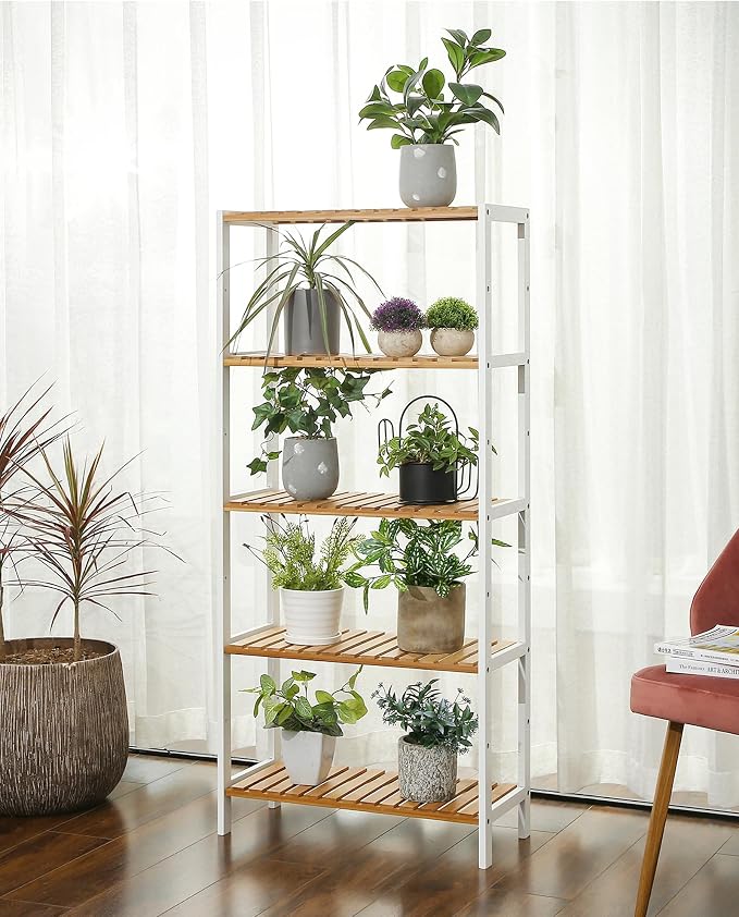 SONGMICS Bamboo Storage Shelf, 5-Tier Shelving Unit, in The Entryway, Living - Image 5