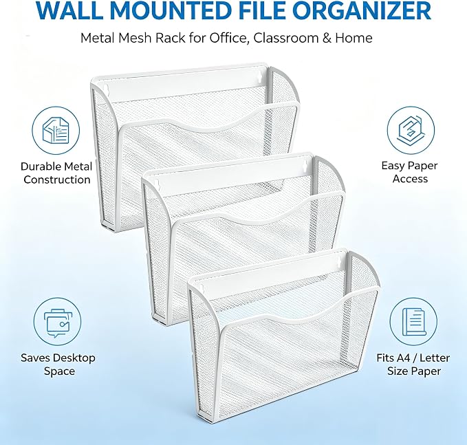 Gawerk Mesh Hanging Wall File Holders, Metal Vertical Wall Basket Mail Organizer - Image 3
