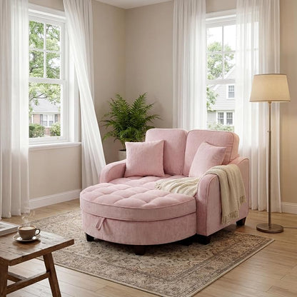 ERYE Chenille Tufted Loveseat Sofa and Ottoman Set, Tufted Recliner Sleeper by ERYE