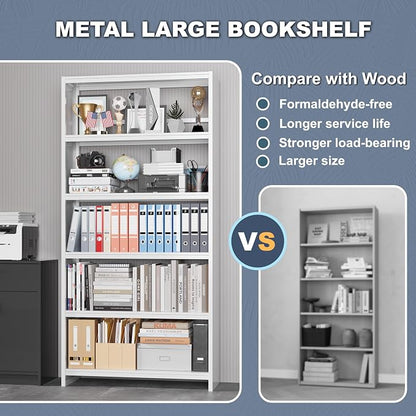 69" Tall Bookcase, 5-Tier Wide Bookshelf, Library Book Case - Image 5