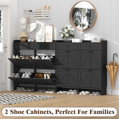 Thacuok Shoe Cabinet with 4 Flip Drawers & 2 Storage Drawers, Rustic Farmhouse - Image 9