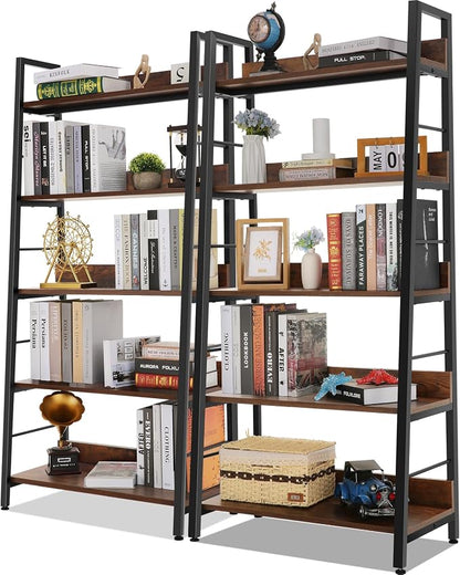 Himimi Ladder Bookshelf, 5 Shelf Bookcase Industrial Bookshelf Wood and Metal by Himimi