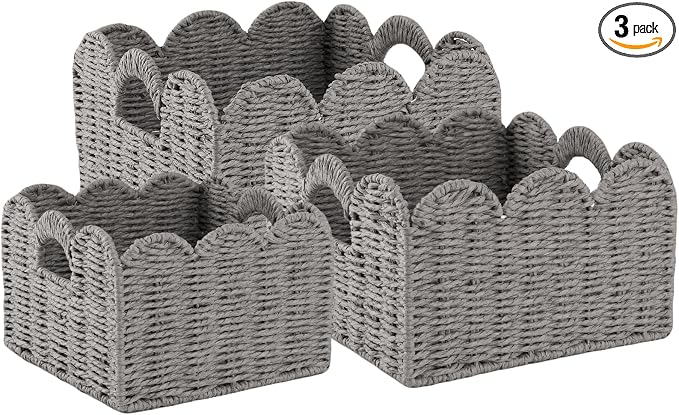 OIAHOMY Scalloped Wicker Baskets, Hand-woven Storage Baskets by MasterofSpaceOptimization