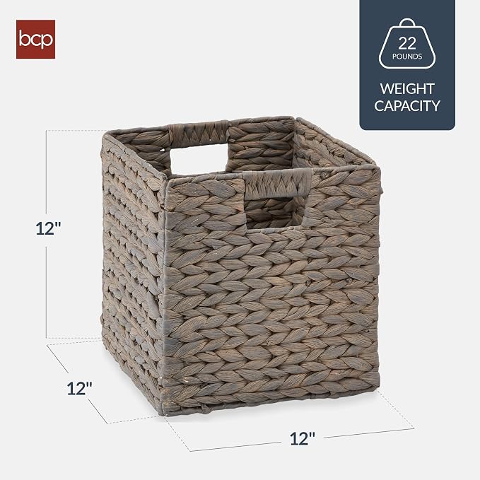 Best Choice Products 12x12in Pack of 5 Cube Storage Baskets, Water Hyacinth - Image 2