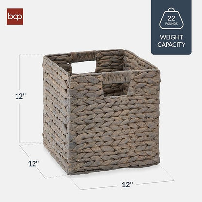 Best Choice Products 12x12in Pack of 5 Cube Storage Baskets, Water Hyacinth - Image 2