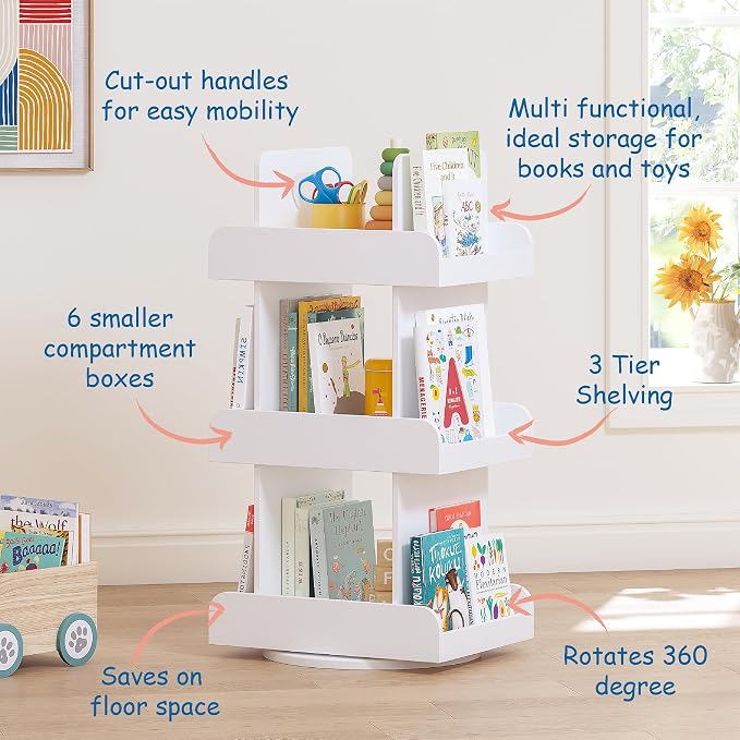 Spirich Kids Rotating Bookshelf Tower, Spinning Bookcase - Image 5