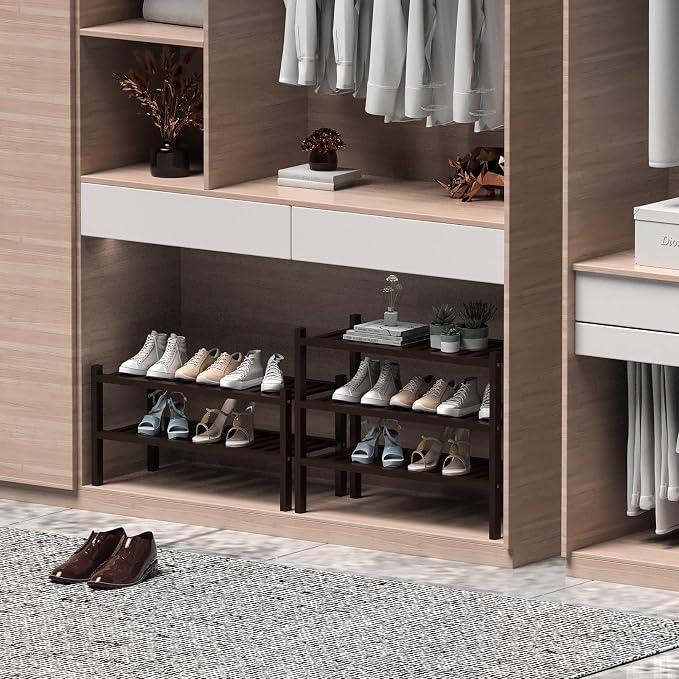 2 Tier Bamboo Shoe Rack for Closet Free Standing Wood Shoe Shelf for Entryway - Image 4
