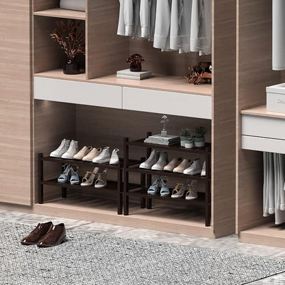 2 Tier Bamboo Shoe Rack for Closet Free Standing Wood Shoe Shelf for Entryway - Image 4