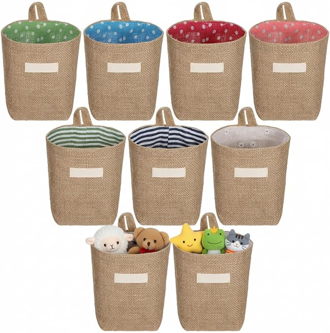 9 Pcs Mini Wall Hanging Storage Bags, Cotton Linen Mini Wall Hanging Storage by HOFURME
