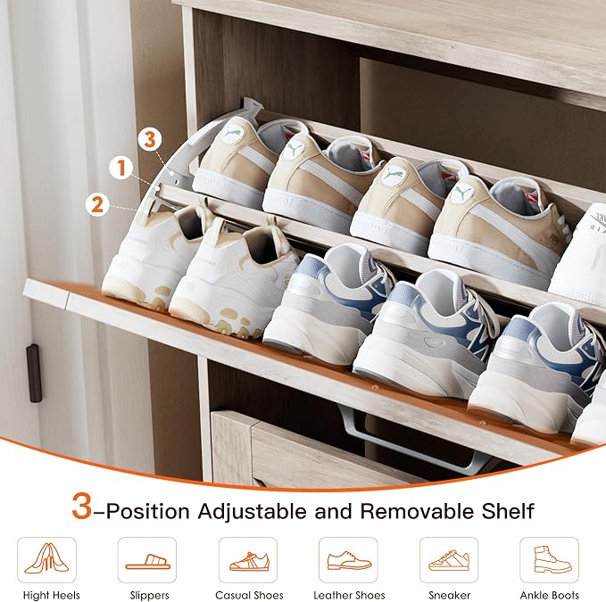 Nicetree Shoe Cabinet for Entryway, 3 Flip Drawers Shoe Storage Cabinet - Image 6