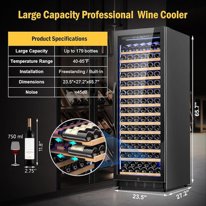 Wine Fridge Freestanding, 173 Bottles 24 Inch Wine Cooler Refrigerator - Image 7