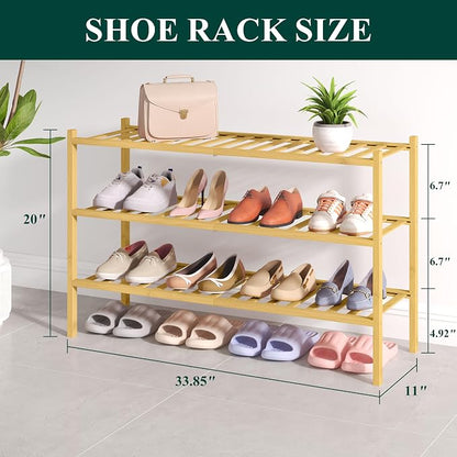 Smiry Bamboo Shoe Rack for Closet, 3 Tier Long Wooden Stackable Shoe Organizer - Image 2