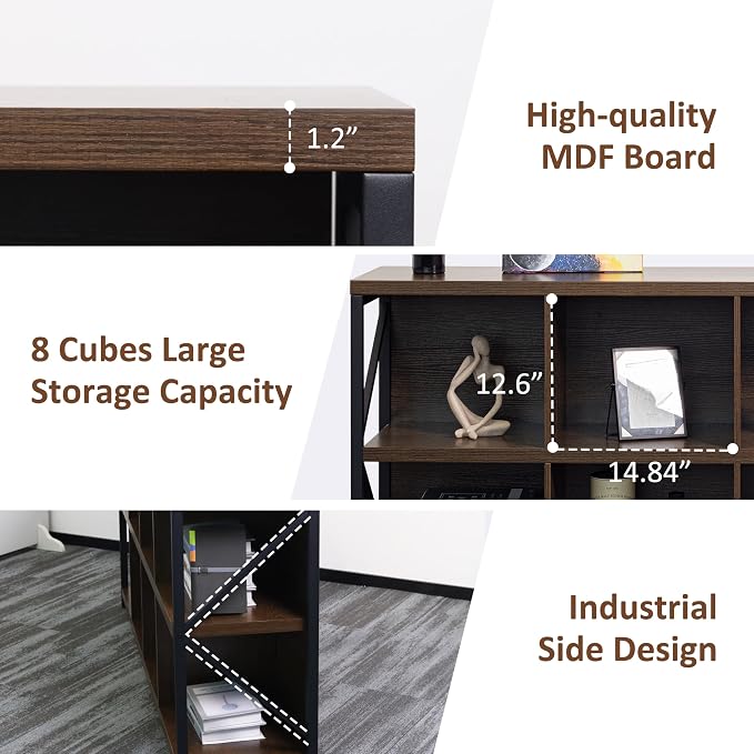 otlectics 2-Tier Bookcase with 8 Cubes, 63 Inch Industrial Horizontal Bookshelf - Image 4
