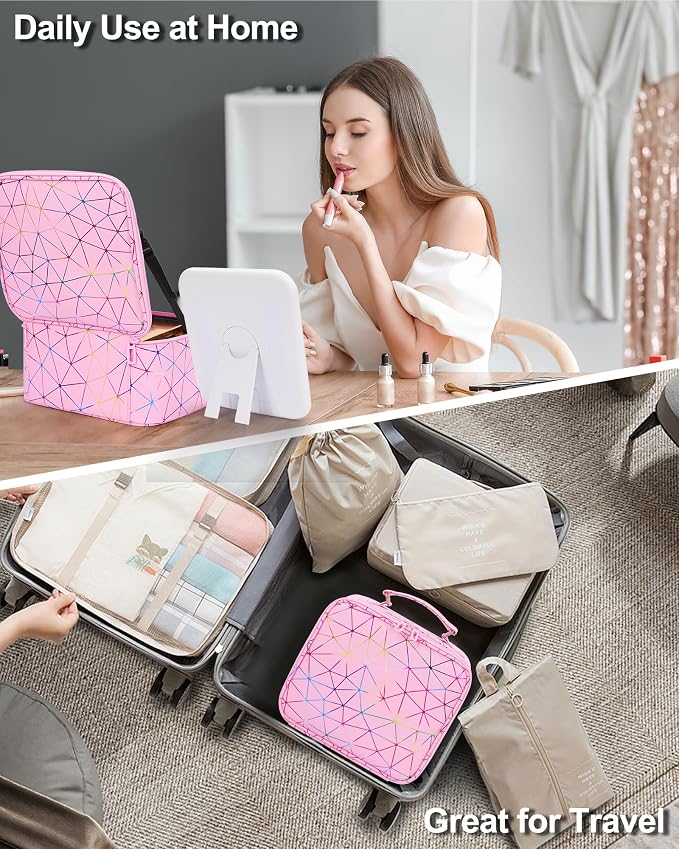 Relavel Travel Makeup Bag with LED Mirror, Portable Cosmetic Train Case with 3 - Image 7