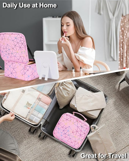 Relavel Travel Makeup Bag with LED Mirror, Portable Cosmetic Train Case with 3 - Image 7