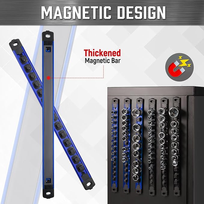 ALOANES 6-Piece Magnetic Socket Organizer, Heavy Duty Aluminum Socket Rails - Image 4