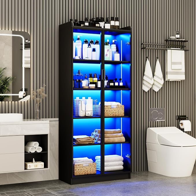 Display Cabinet with Doors and Adjustable Shelves, 5 Tier Display Case - Image 9