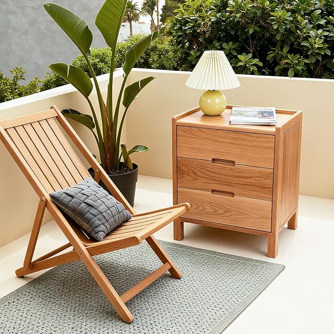 Nightstand, Solid Wood Small End Table w/3 Drawers, Modern Bedside Tables - Image 4