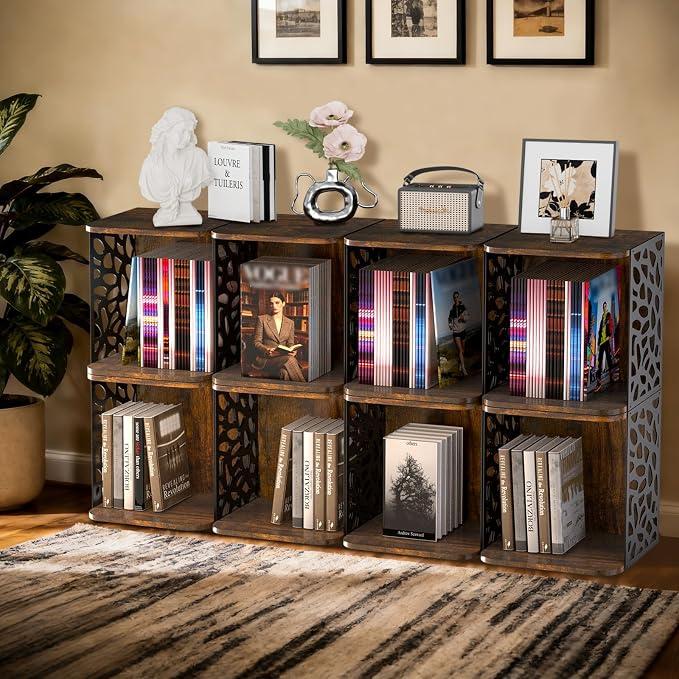 Modern Floor Magazine Rack & Holder, Rustic Wood Metal Organizer | 1 Cube - Image 2