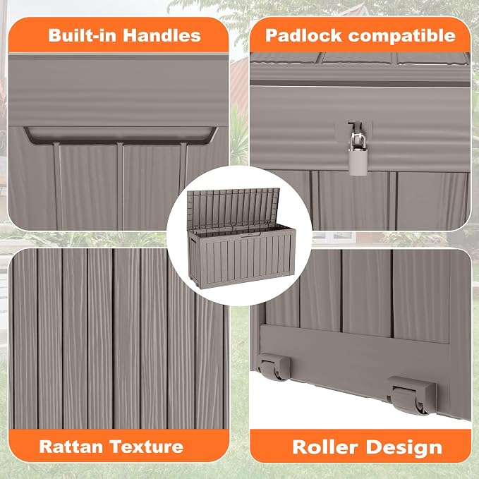 75 Gallon Outdoor Storage Box, Resin Deck Boxes Waterproof, Indoor Outdoor Bin - Image 4