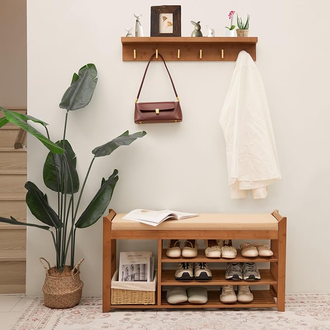PETKABOO Hall Tree with Bench and Shoe Storage, Coat Rack Shoe Bench Set with - Image 2