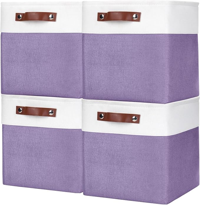 Collapsible Fabric Storage Cubes 11x11 Cube Storage Bins, 4 Pack Closet Baskets by Bagnizer