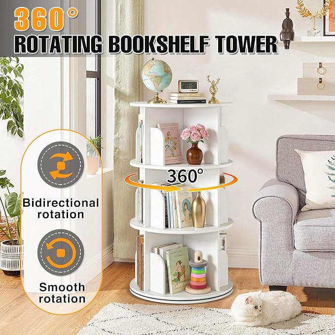 RUNSUNSPRI 3 Tier Rotating Bookshelf Tower Spinning Bookshelf Revolving - Image 5