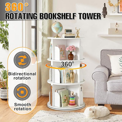 RUNSUNSPRI 3 Tier Rotating Bookshelf Tower Spinning Bookshelf Revolving - Image 5