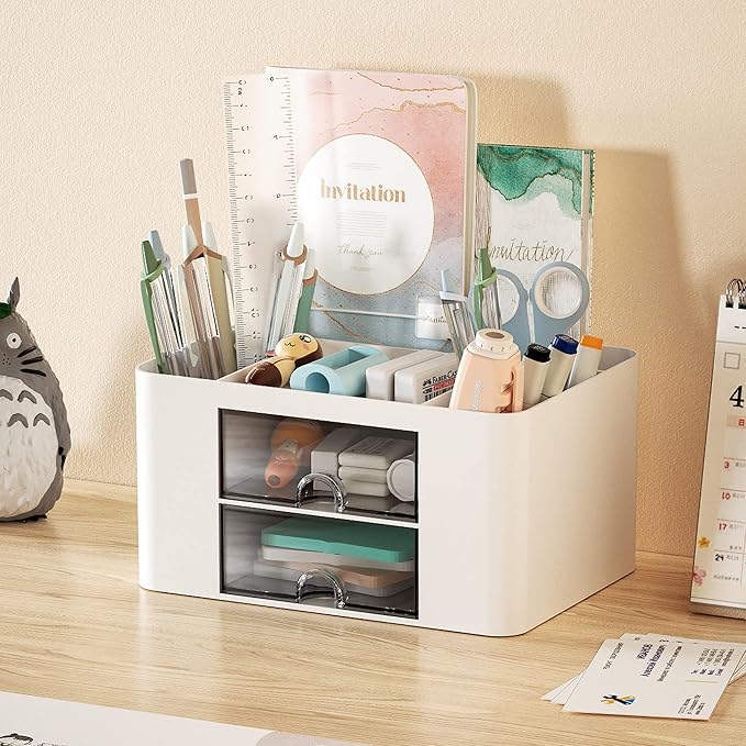 Marbrasse Pen Organizer with 2 Drawer, Desk Organizers and Accessories with 5 - Image 3
