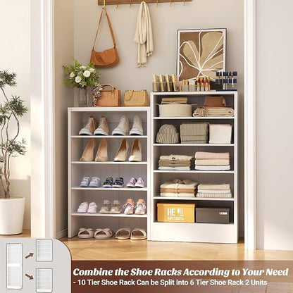 Aheaplus Tall Shoe Cabinet, 10 Tiers Narrow Wood Shoe Rack, Shoe Storage - Image 5