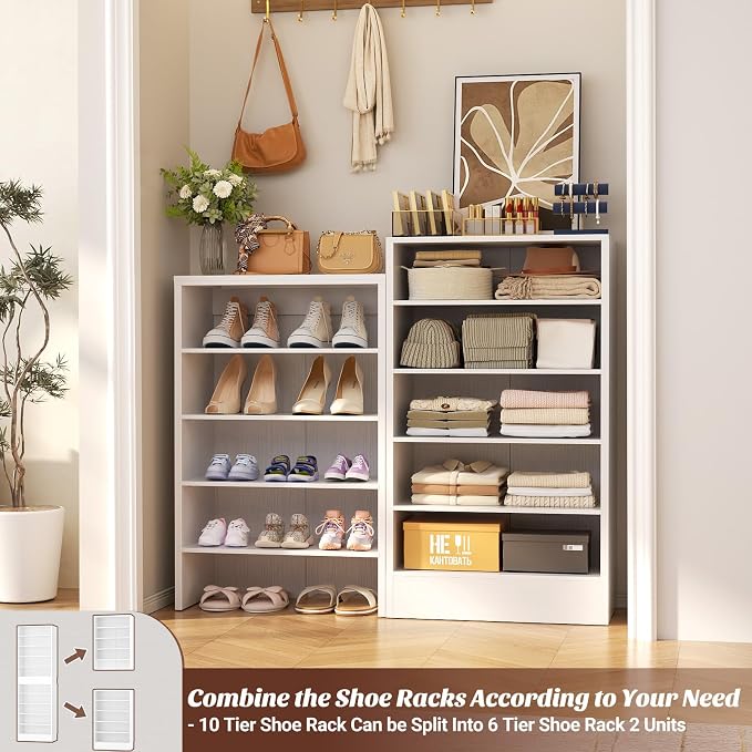 Aheaplus Narrow Shoe Cabinet, 10 Tiers Tall Wood Shoe Rack, Shoe Storage - Image 5