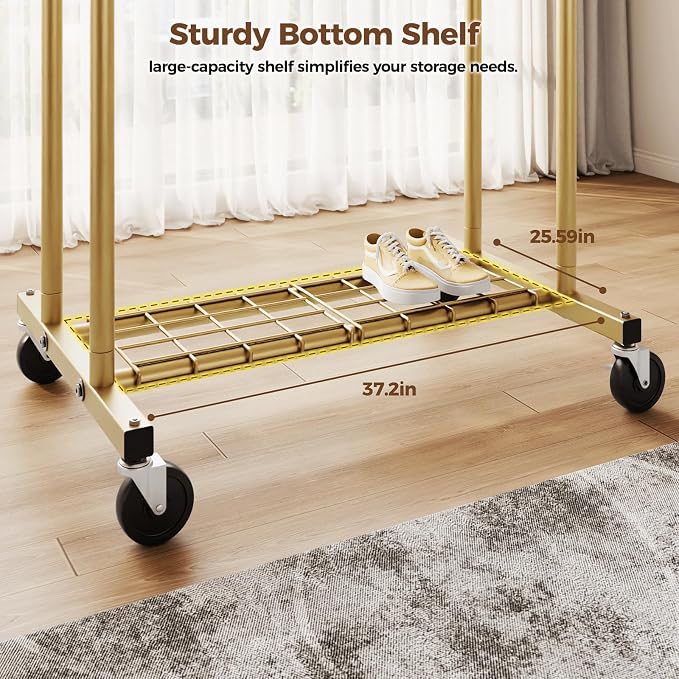 HYSEYY Heavy Duty Clothes Rack, Rolling Clothing Rack - Image 4