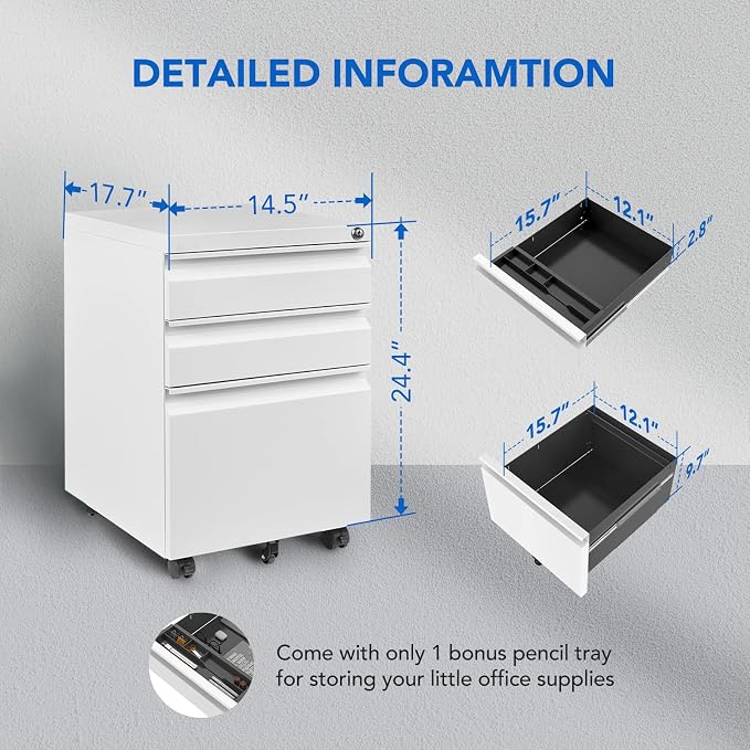 FLEXISPOT Mobile File Cabinet for Home Office Under Desk Storage - Image 2