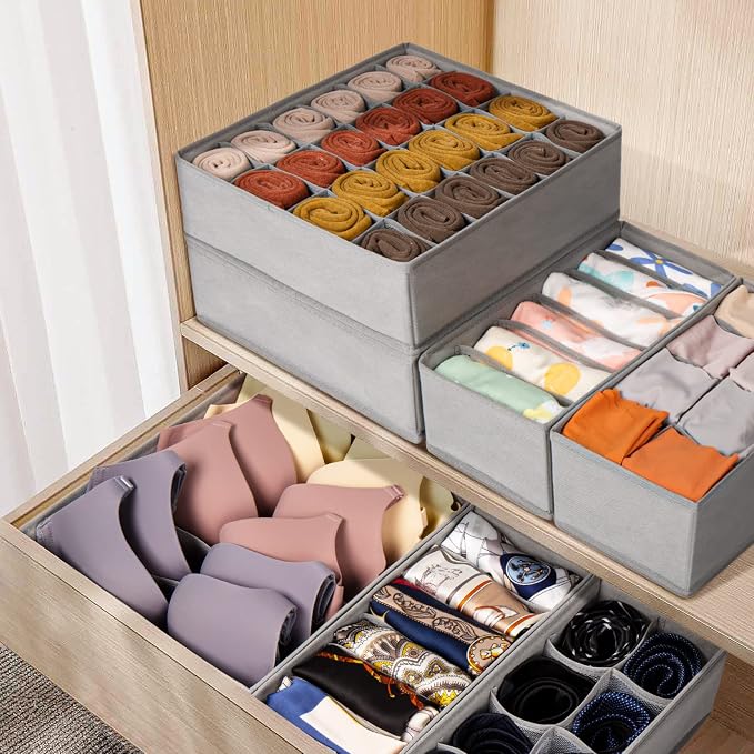 Criusia 12 Pack Sock Underwear Drawer Organizer Dividers, 116 Cells Fabric - Image 5