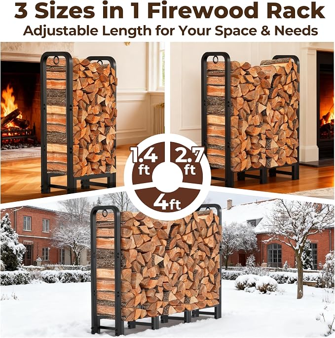 Amagabeli Firewood Log Rack Outdoor 4ft Heavy Duty Logs Holder - Image 4