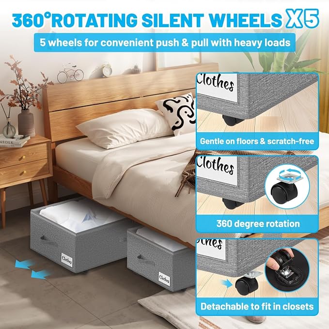 Under Bed Storage with Wheels, Quick Assembly Underbed Shoe Storage Containers - Image 4