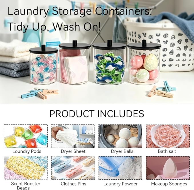 Amolliar 78oz/0.6 Gal Laundry Pods Storage Container, Large Clear Laundry Room - Image 5