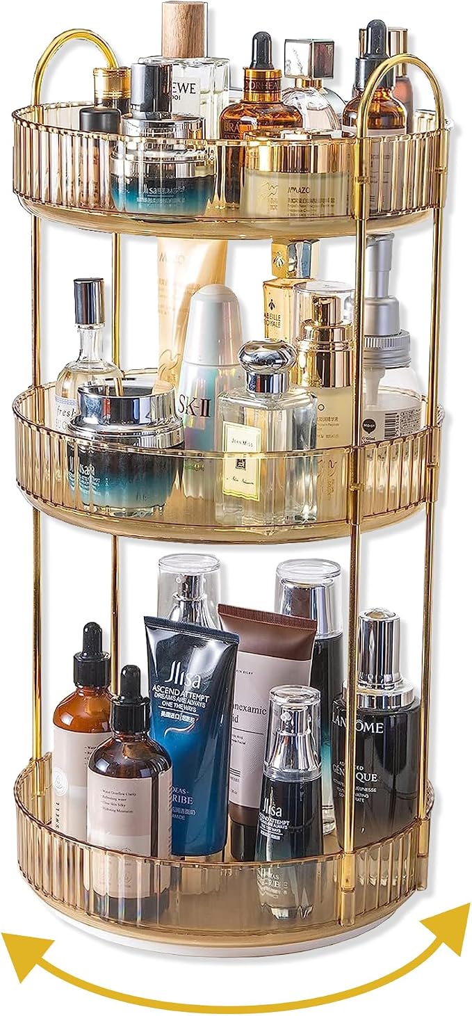 360 Rotating Makeup Organizer for Vanity, 3 Tier Large Capacity Vanity Storage by Asayuee