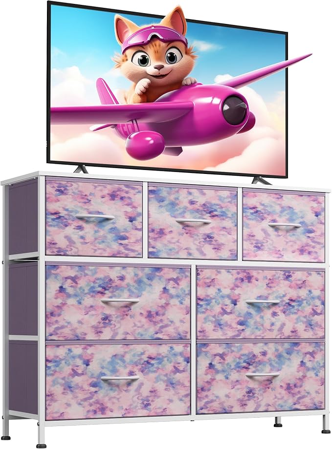 WLIVE Dresser for Bedroom, 7 Drawers, TV Stand, Tie-Dye | 7 roomy fabric drawers by WLIVE